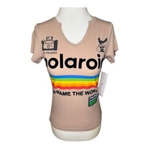 NEW Polaroid Graphic T-Shirt V-Neck‎ Short Sleeve Rainbow Top XS
